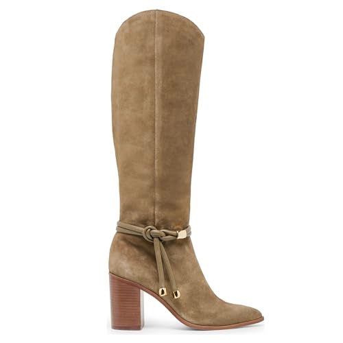 Suede Knee High Boots Women Side Zipper Fall Tall Boots Pointed Toe Chunky Heel Western Party Dress Boot2