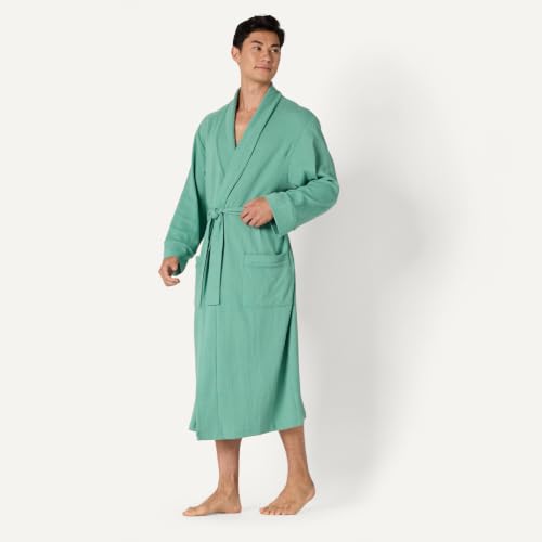 Image of Amazon Essentials Men's Lightweight Cotton Waffle Bath Robe, Mid-Length Loungewear (Available in Big & Tall)