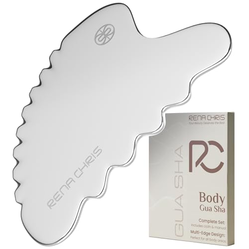 Rena Chris großer Edelstahl Gua Sha Stein, Guasha Stein für eine definierte Kieferlinie, gegen Gesichtsschwellungen, Hautpflege-Geschenk – Glanzsilber 1