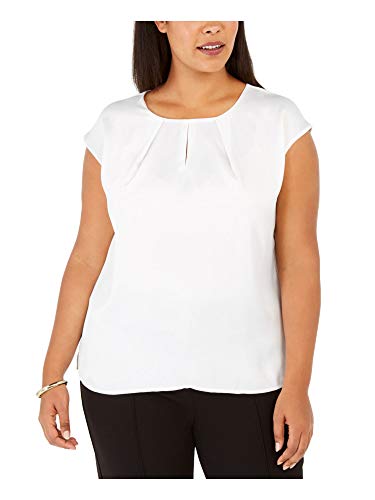 Kasper Womens White Sleeveless Keyhole Blouse Wear to Work Top Size 1X