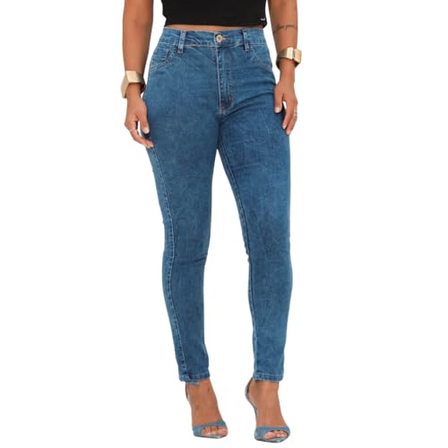 Calça Jeans Feminina Skinny com Lycra (BR, Numérico, 42, Regular, Regular, Azul Estonado)