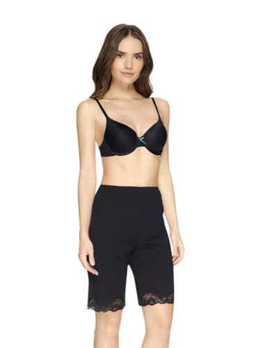 Ilusion Women's Bloomer Slips for Women 2637 - Lace Trim Bloomer Slip Shorts, Pettipants Under Dress - Cotton Blend Comfort - Black, Size Xlarge