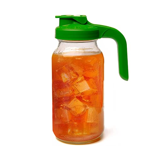 Image of County Line Kitchen Glass Mason Jar Pitcher with Lid - Wide Mouth, 2 Quart (64 oz) - Heavy Duty, Leak Proof - Sun & Iced Tea Pitcher, Cold Brew Coffee, Breast Milk Storage, Water - Leaf Green