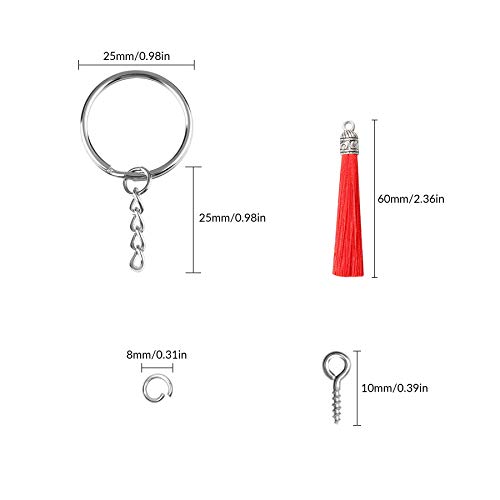 YSDMY 120 Pcs Tassels Key Rings Key Chains Sets for Jewellery Making 30 Tassels Pendents 30 Key Chain Rings 30 Eye Screws 30 Jump Rings,Tassle Keyring for Craft Handmade Bracelets Pendants - Image 2
