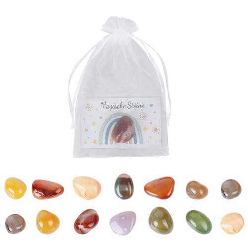 Chanumetal 15 Set Glückssteine für Kinder, 2-3cm Bunte Edelsteine für Kinder mit Magische Stine Regenbogen Grußkarten, Mitgebsel Kindergeburtstag Gastgeschenke