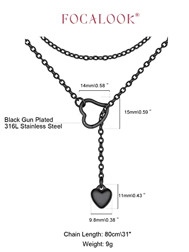 FOCALOOK Lariat Y-Necklaces | Long Necklaces for Women | Long Black Necklaces | Gold Necklaces for Women | Drop Heart Necklaces for Women | Front Adjustable Long Chain Necklace4