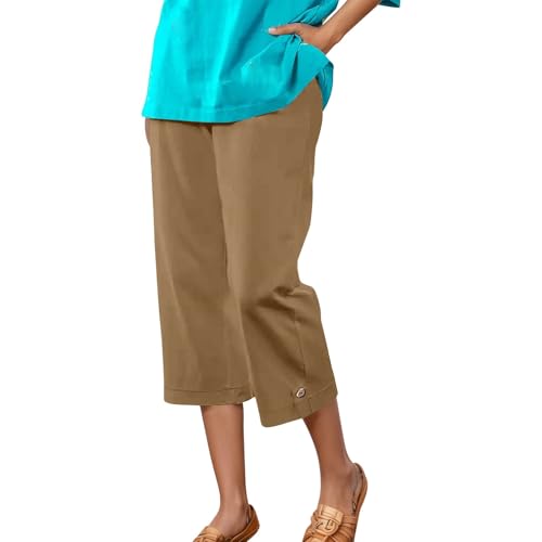 Women's Summer Casual Capri Pants High Waisted Wide Leg Comfortable Soft Knit Mid Length Breathable Workout Yoga