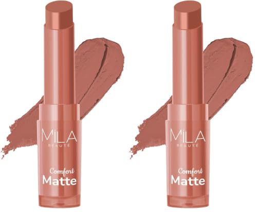 Image of Mila Beaute Creamy Comfort Matte Long-Lasting Lipstick for Women | Highly Pigmented & Hydrating Lipstick with Jojoba | Single Swipe Application | Suitable for Indian Skin Tones - PEACH NUDE