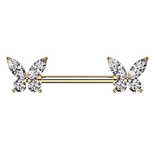 beyoutifulthings Brustwarzen-piercing Gold Schmetterling Zirkonia Clear Brust-piercing Nippel-piercing Chirurgenstahl Stab 11-mm Cover