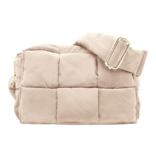 Image of Shoulder Bag Lightweight Puffer Tote Crossbody Bag Handwoven for Women | waterproof nylon, durable, soft padded texture, versatile for travel, work, weekend, everyday, adjustable strap