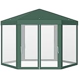 Outsunny Carpa Gazebo Tipo Cenador Hexagonal con Mosquitera para Jardín y Terraza Ø1,97 m Material de Poliéster Repelente al Agua (Verde)