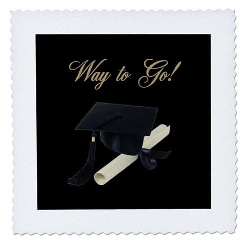 18x18 inch Quilt Square - Graduation Cap and Diploma on Black, Way to Go Graduation Design