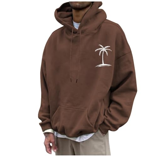 Sweat à capuche marron pour hommes XL avec motif palmier décontracté