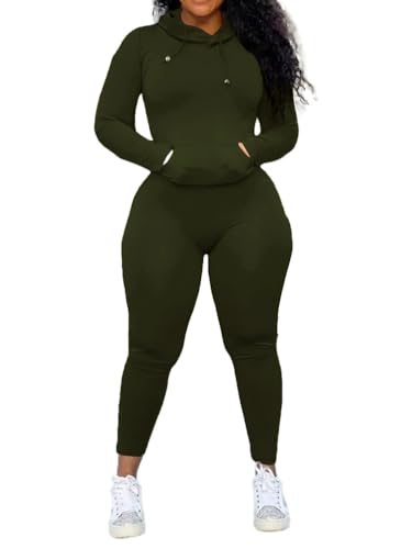 Nimsruc 2 Piece Outfits For Women Sweatsuits Sets Army Green XL