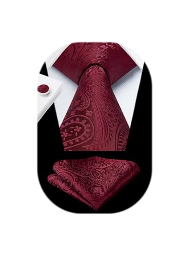 Image of HISDERN Ties for Men Paisley Floral Mens Ties and Pocket Square Cufflinks Set Classic Business Necktie Handkerchief