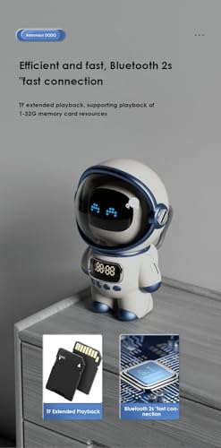 Smart-Astronaut-Wireless-Bluetooth-intelligent-speaker-Music-Speaker-Clock-Display-Durable-for-Bedroom-Whitehigh-bass-extra-fine-unit