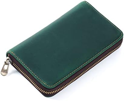 AIGUONIU Leather Zippered Pen Pouch Genuine Leather Pencil Holders Handmade Pencil Case Crazy Horse Leather Protective Sleeve Office Products