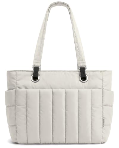 Puffer Tote Bag for Women, Quilted Work Handbag with 40 OZ Tumbler Holder, Cute Lightweight Shoulder Everyday Bag for School, Travel, Gym, Workout | Clinical Nursing Bag for Nurse, College Teacher