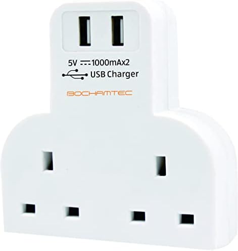BOCHAMTEC Multi Plug 2 USB Port Adaptor for TV, Desk, Home and Office, Over Current Protection, Short Circuit Protection Adapter for Smart Phones, iPhones, Samsung, Tablets