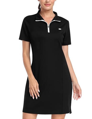 MoFiz Short Sleeve Polo Dresses with Stand-Collar for Women Comfy Sports Casual Dress Female Tennis Wear