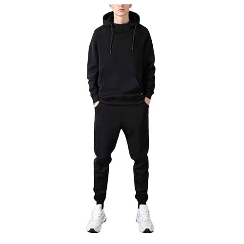 ジャージ メンズ 上下セット パーカー 大きいサイズ セットアップ プルオーバー 裏起毛 無地 スウェット 防風 防寒 トレーナー 厚手 暖かい フード付き ポケット付き ファッション スウェットパンツ おしやれ 秋冬(2XL,ブラック)