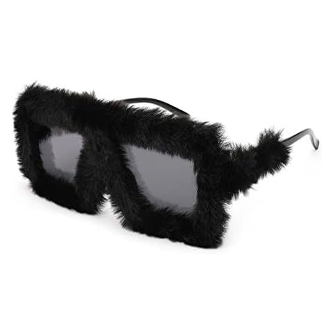 Karsaer Vision Plush Fuzzy Flat Top Fashion Square Large Shades Punk Soft Velvet Shade Party Eyewear… Cover