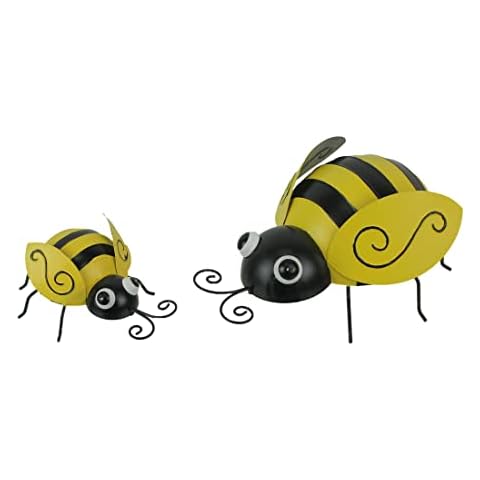 Special T Imports Set of 2 Hand-Painted Black and Yellow Metal Bumble Bee Sculptures - Nature-Themed Accent Decorations for Indoor and Outdoor Home, Yard and Garden Decor Cover