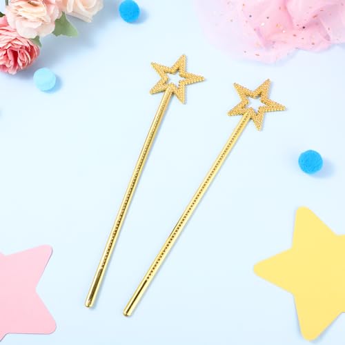 Molain 2pcs Prinzessin-Stab, Prinzessin Zauberstab, Zauberstäbe für Kinder Stern Glitzer Zauberstab Kostüm Requisiten Engel Zauberstab für Geburtstag Hochzeit Cosplay Rollenspiel Spielzeug(Gold)
