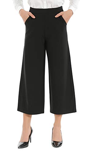 KAOYOO Women's Casual Loose Wide Leg Pants Stretch Mide-Rise Pull On Dress Pant for Work,Office Black