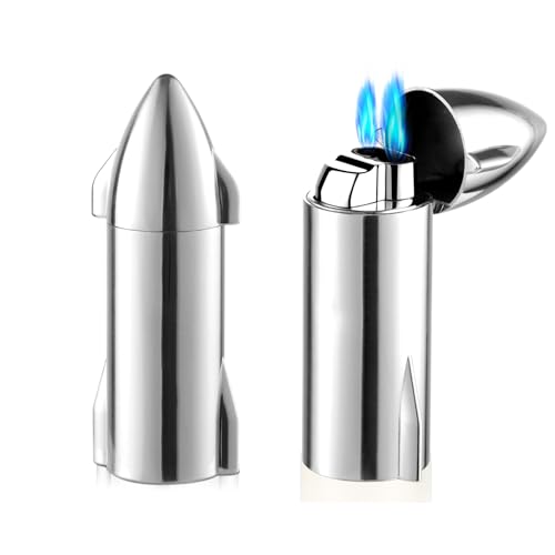 Woodronic Butane Torch Lighter with Built-in Punch, Adjustable Flame, Spaceship Rocket Refillable Butane Lighter for Cooking Grill, Gift for Men