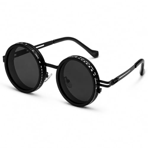 Image of Adjustable Tint Polarized Round Sunglass with Stepless Adjustable Sunglasses for Men,1-9 Gears Beach Sunglasses - Eyewear with Adjustable Lens.