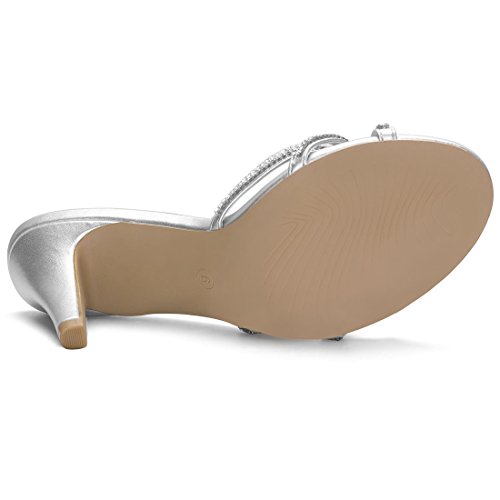 Allegra K Women's Rhinestone Strappy Heel Silver Mules - 8 M Us #TOP4