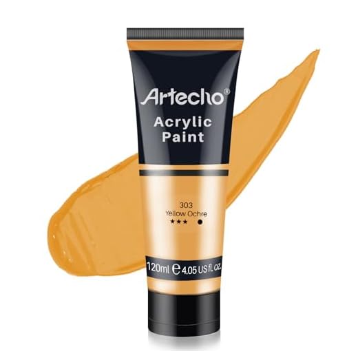 Artecho Pinturas Acrilicas 120ml Ocre Amarillo, Impermeable y resistente a la luz, para Lienzos, Tela, Madera, Cristal, Piedras.