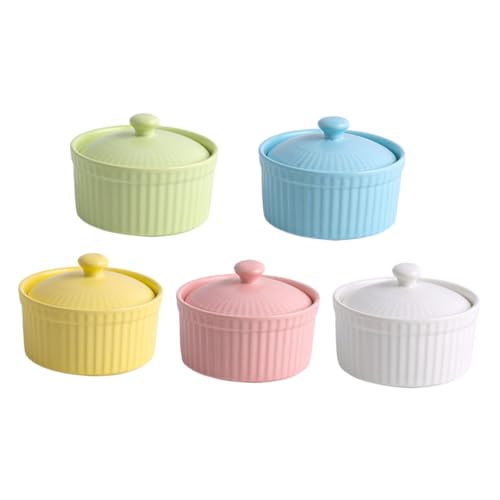 GRIRIW 1 juego Pudding Bowls de Cerámica con Tapa para Microondas y Horno Perfectos para Postres Individuales y Decorativos
