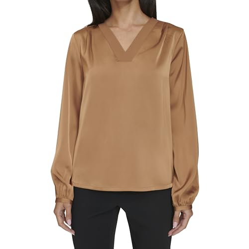 Image of Calvin Klein Womens V Neck Long Sleeve Blouse