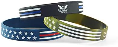 BRANDWINLITE Silicone Rubber Wristbands Bracelets With Red line American Flag Blue,Blue Line American Power Eagle Black and White Line Army Green for American Patriots, Army and Sport Fans