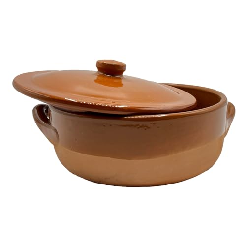 Tegame in Terracotta con Coperchio Semi Smaltato - Diam. 21,5 Cm Made in Italy