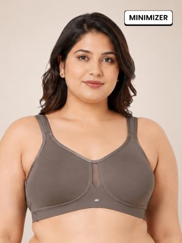 Image of SOIE Women's Full Coverage Minimizer Bra|Non Padded, Non Wired,Nylon Spandex |Broad Cushioned Straps,High Side Coverage & Side Support