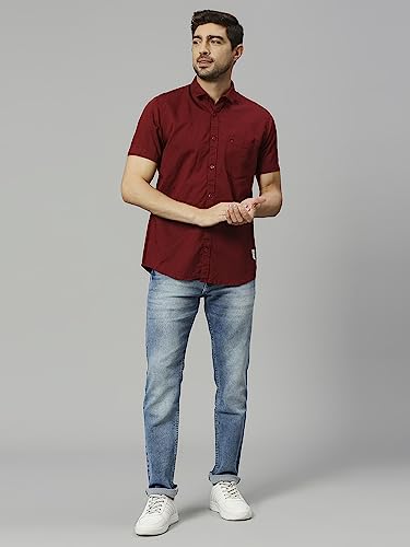 Image of Thomas Scott Men's | Solid | Half Sleeve | Slim Fit | Linen Blend | Spread Collar | Casual Shirt
