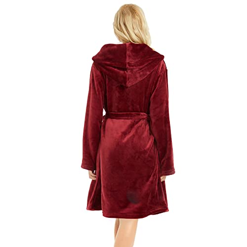 Image of U2SKIIN Women Hooded Fleece Robe, Short Plush Robes for Womens With Hood Soft Warm Spa Bathrobe