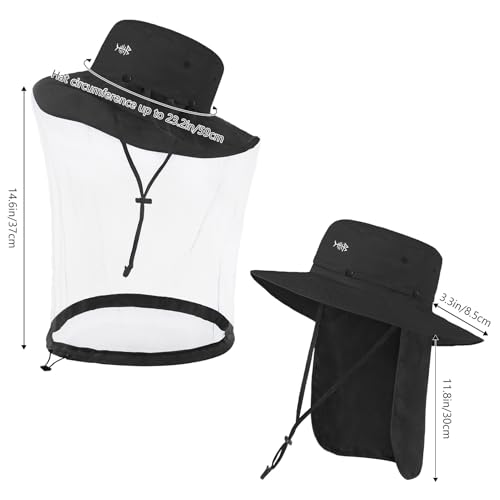 Image of BASSDASH UPF 50+ Mosquito Sun Hat with Hidden Head Net and Neck Flap for Men Women Outdoor Fishing Hiking Camping