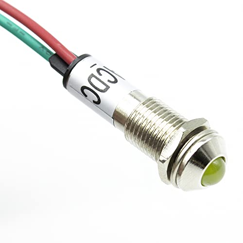 CABLEPELADO Luz LED piloto | Luz indicadora LED para panel | Cable 50 cm | Apto paneles electrónicos, cuadros control, circuitos eléctricos | Diámetro montaje 8mm | Voltaje 12V DC | LED Amarillo