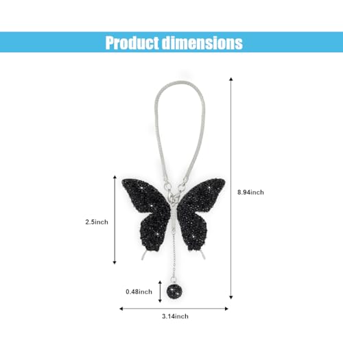 Bling Butterfly Diamond Car Hanging Accessories, Crystal Car Rear View Mirror Charms Car Decorative Accessories for Women, Lucky Presents Hanging Ornament Pendant Decor for All Cars (Black)