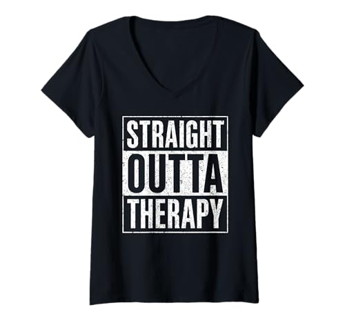 Femme Straight Outta Therapy Compton sarcastique drôle de santé mentale T-Shirt avec Col en V