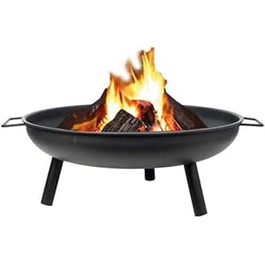 Garden Mile 23″ Large Round Iron Fire Pit for Garden with Legs Wood Burner Firepit Black Portable Heater Log Burner Heat Resistant Fire Bowl for Outdoor Patio Decking Garden Picnics BBQ Camping