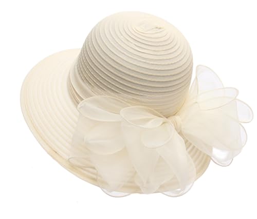 Vikodah Tocado de organza para mujer, sombrero de novia, vestido de novia, sombrero de sol, ala ancha, para fiesta de té, Derby, Biege, Talla única