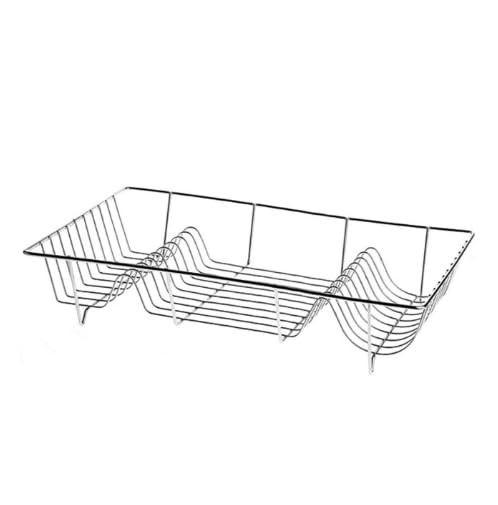 RHMM Stainless Steel Dish Drying Rack for Kitchen Large 18-Slot Anti-Rust Wire Dish Drainer for Plates, Bowls & Lids Durable Countertop Dish Rack Organizer (48.5 x 30 x 10cm) (Silver)
