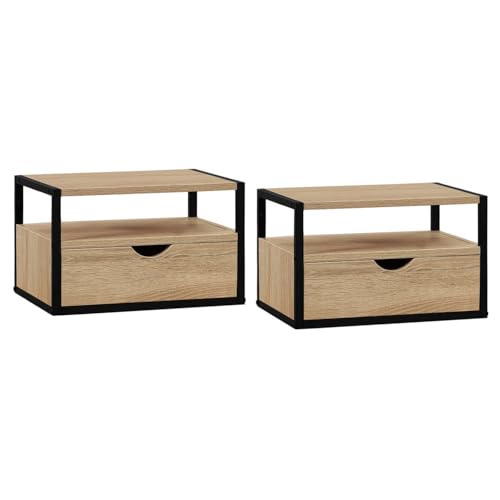 IDMarket - Juego de 2 mesillas de noche Detroit, 1 cajón + 1 estante suspendido, diseño industrial
