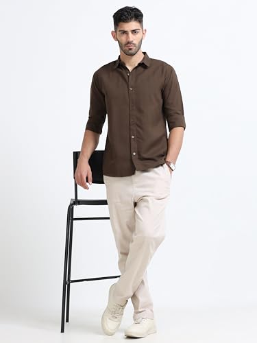 Image of Men's Solid Casual Shirt, Cotton Blend, Regular Fit, Spread Collar, Full Sleeve, Button Closure Perfect for Casual & Office Wear