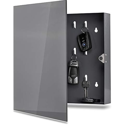 bonsport Schlüsselkasten mit Glas Magnettafel - Memoboard inkl. 6 Magnete, 33x33x6,8 cm - anthrazit Cover